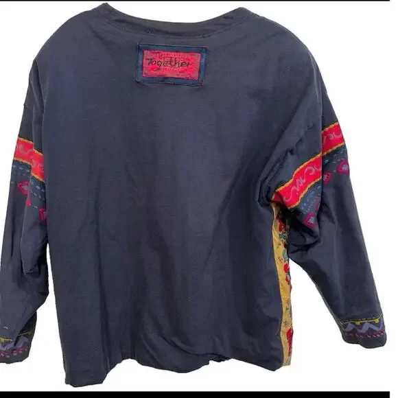 Vintage 80s Together Lightweight Jacket Cotton Slate Blue MultiColor large - Picture 2 of 6